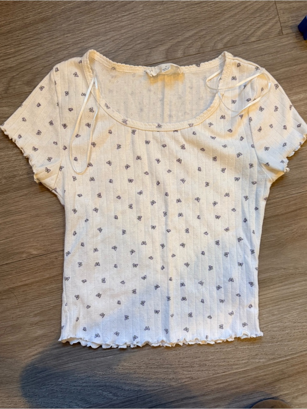 Unlisted White Ribbed Short Sleeve Tee with Micro Heart Print